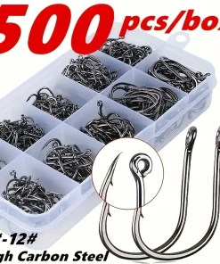 500pcs Sharp Carbon Steel Fishing Hooks Set