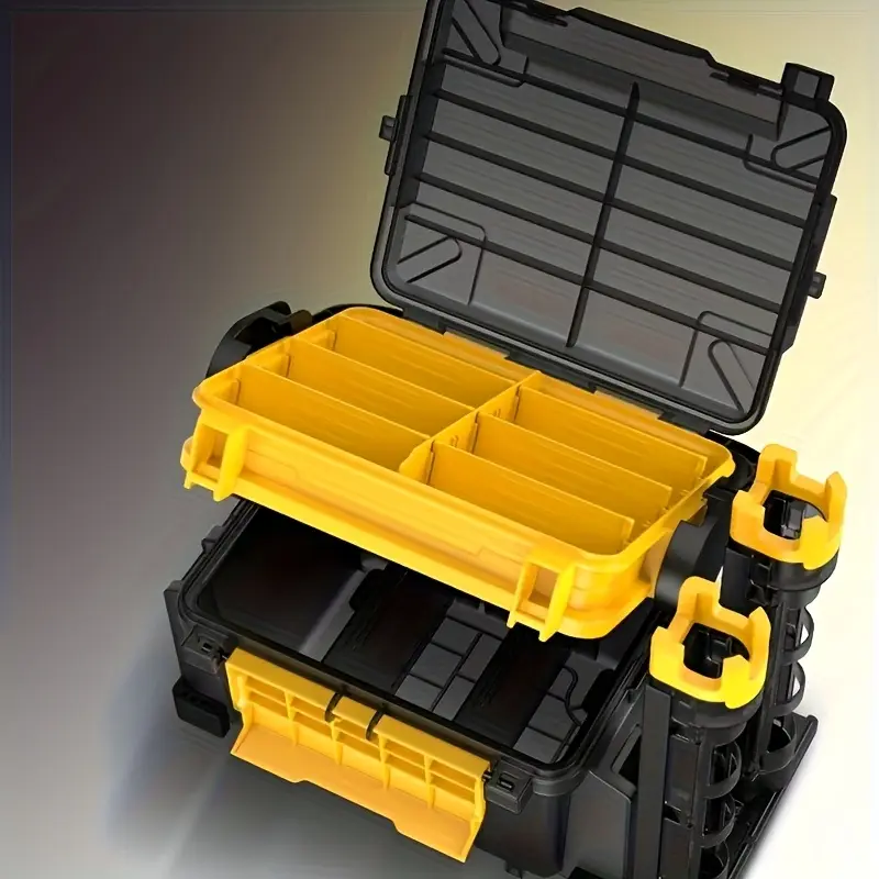 2-Tier Portable Fishing Tackle Box with Rod Holders - Image 3
