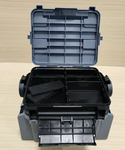 Gray Double-Layer Fishing Tackle Box with Secure Lock