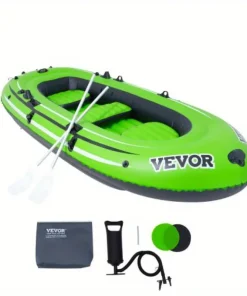 5 Person Heavy Duty Inflatable Fishing Boat with Aluminum Oars High Output Pump Fishing Rod Holders Two Seats Portable Raft for Adults and 1100 lb Capacity