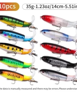 10pcs 1set 35g 14cm Topwater Fishing Lure Kit With Lifelike Swiveling Tail Vibrant Realistic Bait For Freshwater & Saltwater