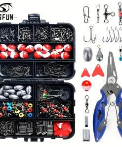JSFUN Ultimate 263pcs Fishing Tackle Kit with Stainless Steel Pliers, Hooks & Weight Sliders - Complete Gear Box Set for Anglers
